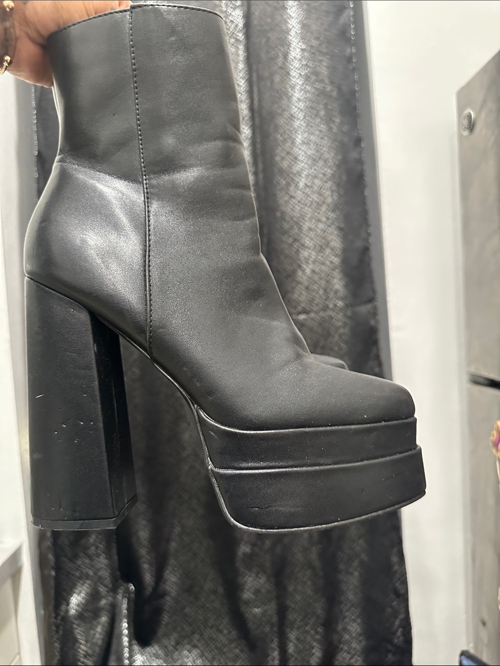 Women's Black Platform Ankle Boots with High Block Heel